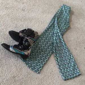 ZARA/GREEN & PURPLE BOHO ABTRACT KNIT PANTS/ NEW